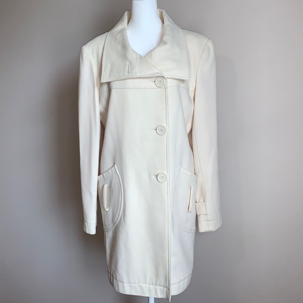 Large Pea Trench Coat Wool Coffeeshop Neutral Beige Cream Pink Vintage Fall